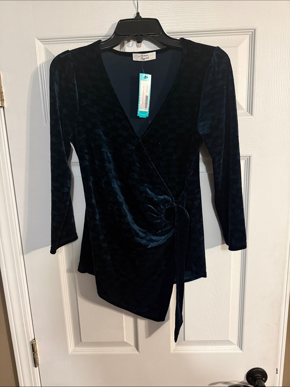 Teal Green Velvet Wrap Blouse